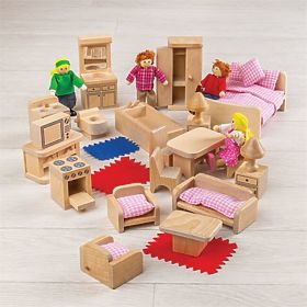 Bigjigs Toys Dollhouse Furniture and Family Figures Set, Bigjigs Toys