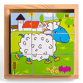 Bigjigs Toys Picture Blocks Cubes Animals 9 Blocks