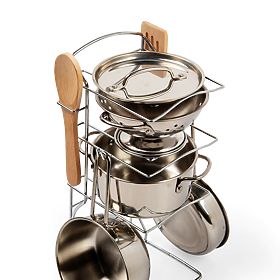 Bigjigs Toys Stand with 8-piece Cookware Set