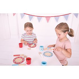 Bigjigs Toys Wooden Dining Set with Polka Dots