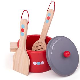 Bigjigs Toys Wooden Dish Set with Polka Dots