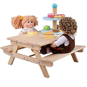 Bigjigs Toys Wooden Picnic Bench for Dolls