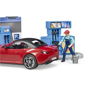 Bruder Gas Station with Car and 2 Figures