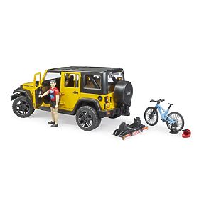 Bruder Jeep Wrangler Rubicon with Cyclist and Bicycle