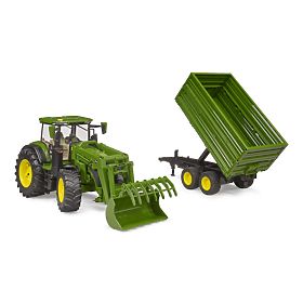 Bruder Tractor John Deere 7R 350 with Front Loader and Tandem Transport Trailer