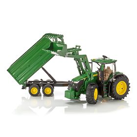 Bruder Tractor John Deere 7R 350 with Front Loader and Tandem Transport Trailer