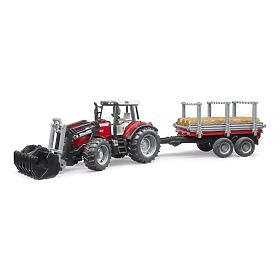 Bruder Tractor Massey Ferguson 7480 with Front Loader and Log Transporter