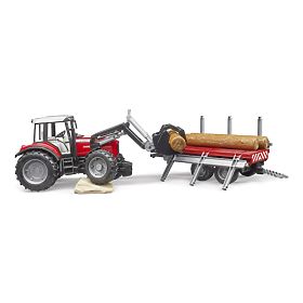 Bruder Tractor Massey Ferguson 7480 with Front Loader and Log Transporter