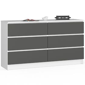 Chest of Drawers K 140 cm 6 Drawers PK White-Graphite Gray