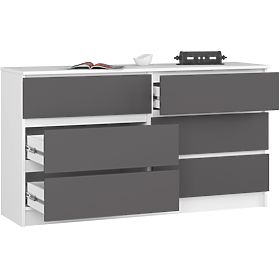 Chest of Drawers K 140 cm 6 Drawers PK White-Graphite Gray