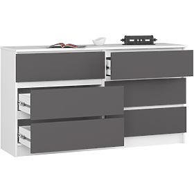 Chest of Drawers K 140 cm 6 Drawers PK White-Graphite Gray