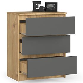 CHEST OF DRAWERS K60 3SZ CLP PK ARTISAN OAK / GRAY
