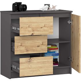 CHEST OF DRAWERS K80 JERRY 1D 3SZ PK GRAPHITE GRAY / ARTISAN OAK