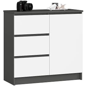 CHEST OF DRAWERS K80 JERRY 1D 3SZ PK GRAPHITE GRAY / WHITE
