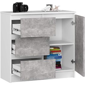 CHEST OF DRAWERS K80 JERRY 1D 3SZ PK WHITE / CONCRETE