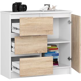 CHEST OF DRAWERS K80 JERRY 1D 3SZ PK WHITE / OAK SONOMA