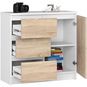 CHEST OF DRAWERS K80 JERRY 1D 3SZ PK WHITE / OAK SONOMA
