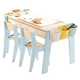 Children's Furniture Set Table and Two Chairs with Accessories - Blue