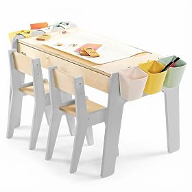 Children's Furniture Set Table and Two Chairs with Accessories - Gray, Babylike