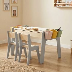 Children's Furniture Set Table and Two Chairs with Accessories - Gray, Babylike