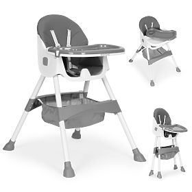Children's High Chair with Tray, Basket, 5-Point Harness, Grey ECOTOYS