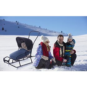 Children's sled with backrest and hood - jeans / melange