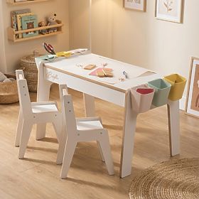 Children's Table and Two Chairs Set with Accessories - White