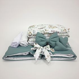 Cotton Bedding Set for Wicker Crib - Green