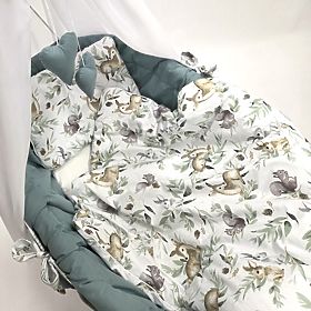 Cotton Bedding Set for Wicker Crib - Green