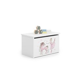 Daria White Toy Chest with Girl and Unicorn Print
