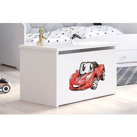 Daria White Toy Chest with Racing Car Print