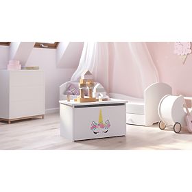 Daria White Toy Chest with Unicorn Horn Print