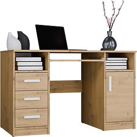 DELTA Desk Oak Artisan 120 cm 3 Drawers Cabinet Shelf for Office Room Laptop