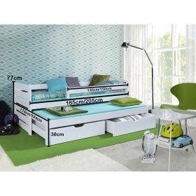 Children's bed with extra bed and barrier Praktik - White