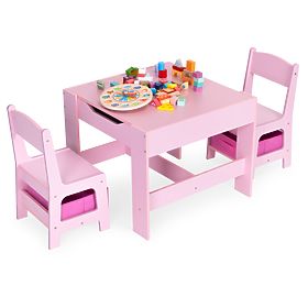 Children's Furniture Set Table + 2 Chairs with Blackboard Pink ECOTOYS, EcoToys