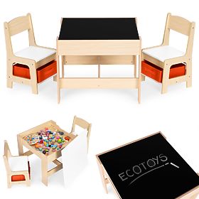 Children's Furniture Set Table + 2 Chairs with Blackboard ECOTOYS, EcoToys
