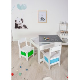 Ourbaby children's table with chairs with green and blue storage box