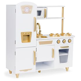 Large Wooden Children's Kitchen White-Gold ECOTOYS, EcoToys