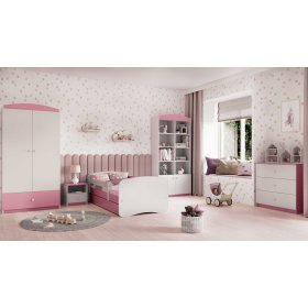 Children's bed with Ourbaby barrier - pink-white
