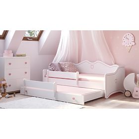 Emma Double Bed with Drawer and Guardrail 160x80 Pink