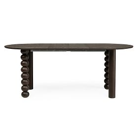 Extendable Table Bolla 140-200 cm, Oak Veneer, Walnut, Decorative Leg with Spheres, Oval Top