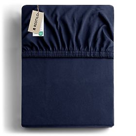 Fitted Sheet AMBER Navy Blue Classic Style Jersey Material 80-90x200 DecoKing