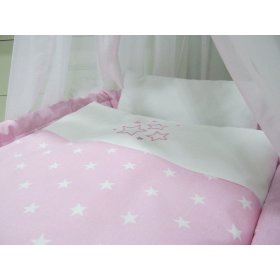 Wicker cot with equipment for baby - pink stars, BabyWorld