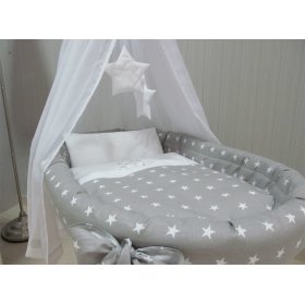 Wicker cot with equipment for baby - gray stars, BabyWorld