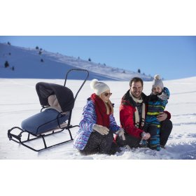 Children's sled with backrest and hood - jeans / melange, Guciopremium