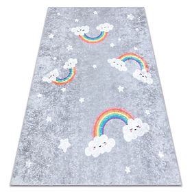 JUNIOR 52063.801 Washable Rug Rainbow, Clouds for Children Anti-slip - Grey, F.H.Kabis
