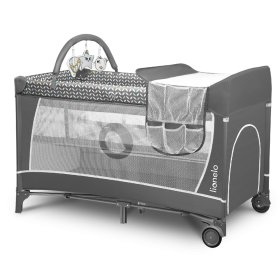 Travel cot with changing table - gray, Lionelo