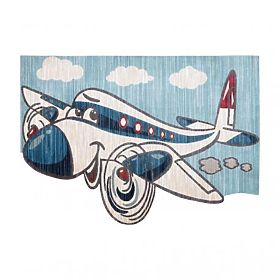 Modern Children's Rug TOYS 75320 AIRPLANE, 3D Effect, Irregular Shape, Blue, Turquoise, Cream, F.H.Kabis