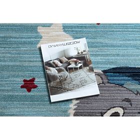 Modern Children's Rug TOYS 75322 TEDDY BEAR, Irregular Shape, Blue, Turquoise, Cream, F.H.Kabis