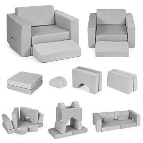 Modular Children's Armchair DIY 8 Soft Cushions Foldable - Gray ECOTOYS, EcoToys